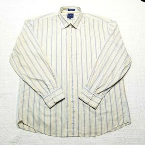 Faconnable Men's White Yellow Striped Cotton Longsleeve Buttondown Shirt,  XXL